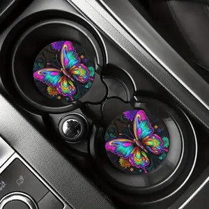 2-Pack EVA Butterfly Car Coasters - Absorbent Auto Cup Holder Inserts, Vehicle Accessories for Women