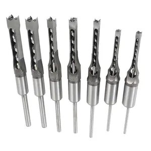 7Pcs Square Drill Bits Tools Round Handle Woodworking Hole Saw and Tenon Chisel Set Drill Bits Sizes 9/16 in 1/2 in 2/5 in 3/8 in 5/16 in 1/4 in 6/25 in, Particle Board, Density Board