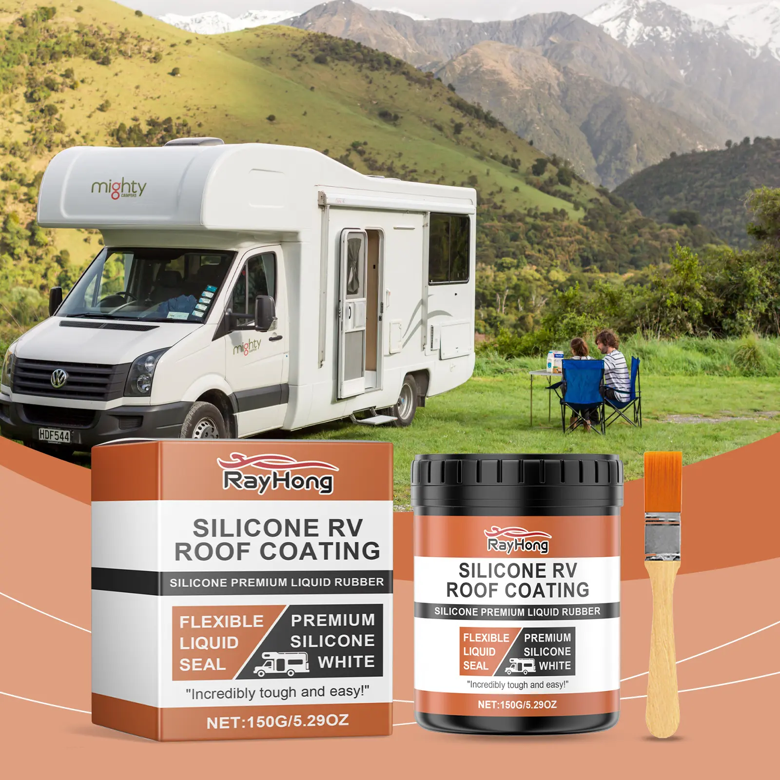 Surj Selection X-Rayhong Silicone RV Roof Waterproofing Coating Sealer - Brush-Applicable, Ready-to-Use Single-Component Liquid, Plasticizers-Infused, Fast-Coating, Long-Term Use, No Degradation DIY Leak Sealant (Not for Wood Repair)