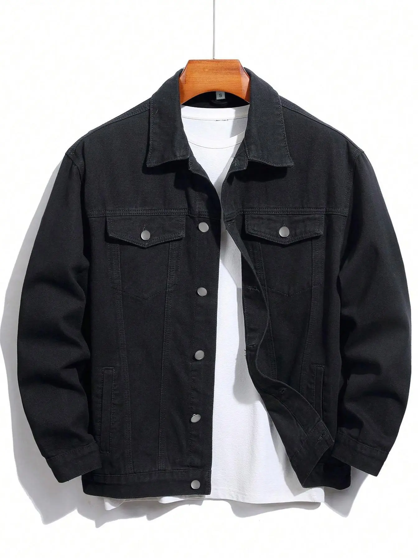 Men's Solid Color Denim Jacket, Loose Casual Fashion Comfy Long Sleeve Button Front Outerwear for Daily Wear, Men's Clothing for All Seasons, Menswear Coats