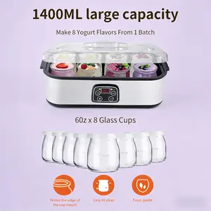 Family-Sized Electric Yogurt Maker 1400ML Large Capacity 8 Glass Jars Adjustable Fermentation Settings Easy Clean Food-Grade