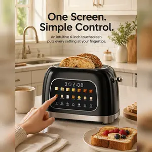 TER Smart 2-Slice Toaster with Touchscreen & Countdown Timer, 7 Bread Modes & 7 Browning Levels, Extra-Wide Slots for Bagels, Mute Mode, Modern Design