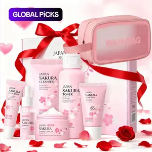 Sakura Skincare Gift Box, For daily use, Gentle, Hydrating formulation, containing niacinamide, hyaluronic acid, and vitamin C, it cleanses, moisturizes, and nourishes the skin, a moisturizing skincare gift set for her, Suitable for holiday gifts