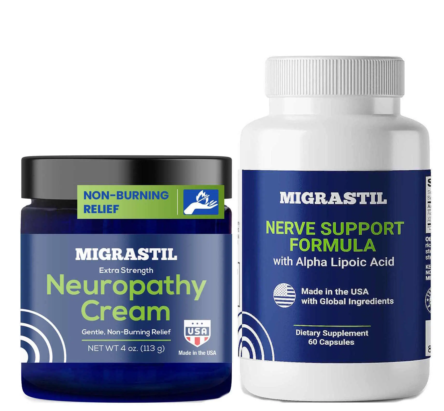 Migrastil Dual-Action Nerve Support Bundle: Cream & Supplement. Made in the USA.