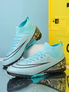 Men's Anti-Slip Soccer Shoes, High-Top Long Studs, Durable Artificial Grass Football Boots, Sporty PU Leather, All Seasons, Soccer Cleats, Turf Shoes, Sports Shoes