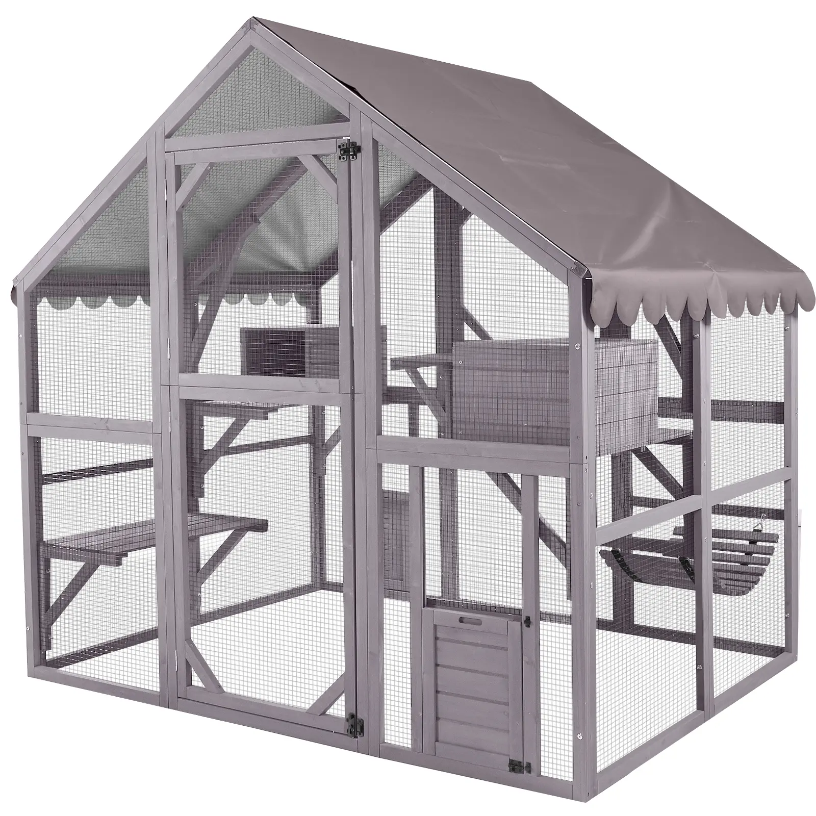 Aivituvin-AIR52-M Wooden Outdoor Large Cat Run - Safe Enclosed Kennel Enclosure with Galvanized Mesh, Waterproof Design for Outdoor Play Use, Walk-In