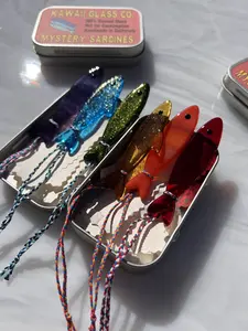 Kawaii Glass Co. Handmade Stained Glass Sardine Suncatcher with Metal Tin Choose One Single Sardine or Rainbow Pack of 6 Hanging Decor Ornaments