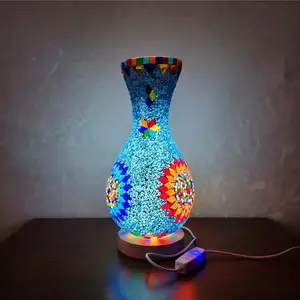 Turkish Mosaic Table Lamp Moroccan Style Colorful Handmade Glass Vase with Light, USB Powered, Bedroom Living Room Decor, Home Decor Light (no Flowers)