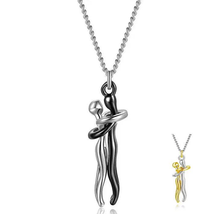 [Perfect Couple Hug Pendant Necklace] 2pcs Chic Zinc Alloy Couple Hug Pendant Necklace - Perfect for Parties, Zinc Alloy, Pendant Necklace