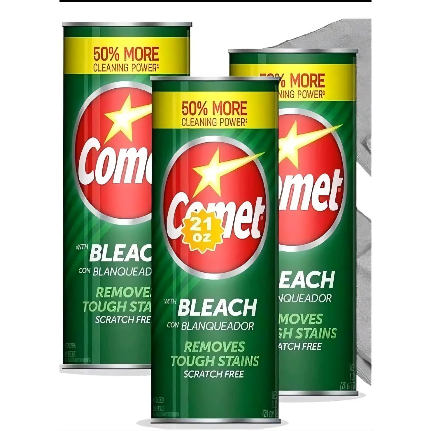 Comet 50% More Cleaning Power Bleach with Blanqueador Removes Tough Stains Scratch Free 2.1 oz Household