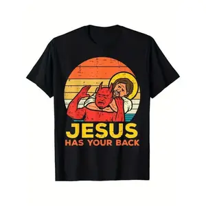 100% cotton Jesus Has Your Back DIY short sleeve t-shirt Jiu Jitsu Retro Christian Men Selected pure cotton，interesting design, soft and breathable Sweatshirt, Hoodie, Comfort Colors