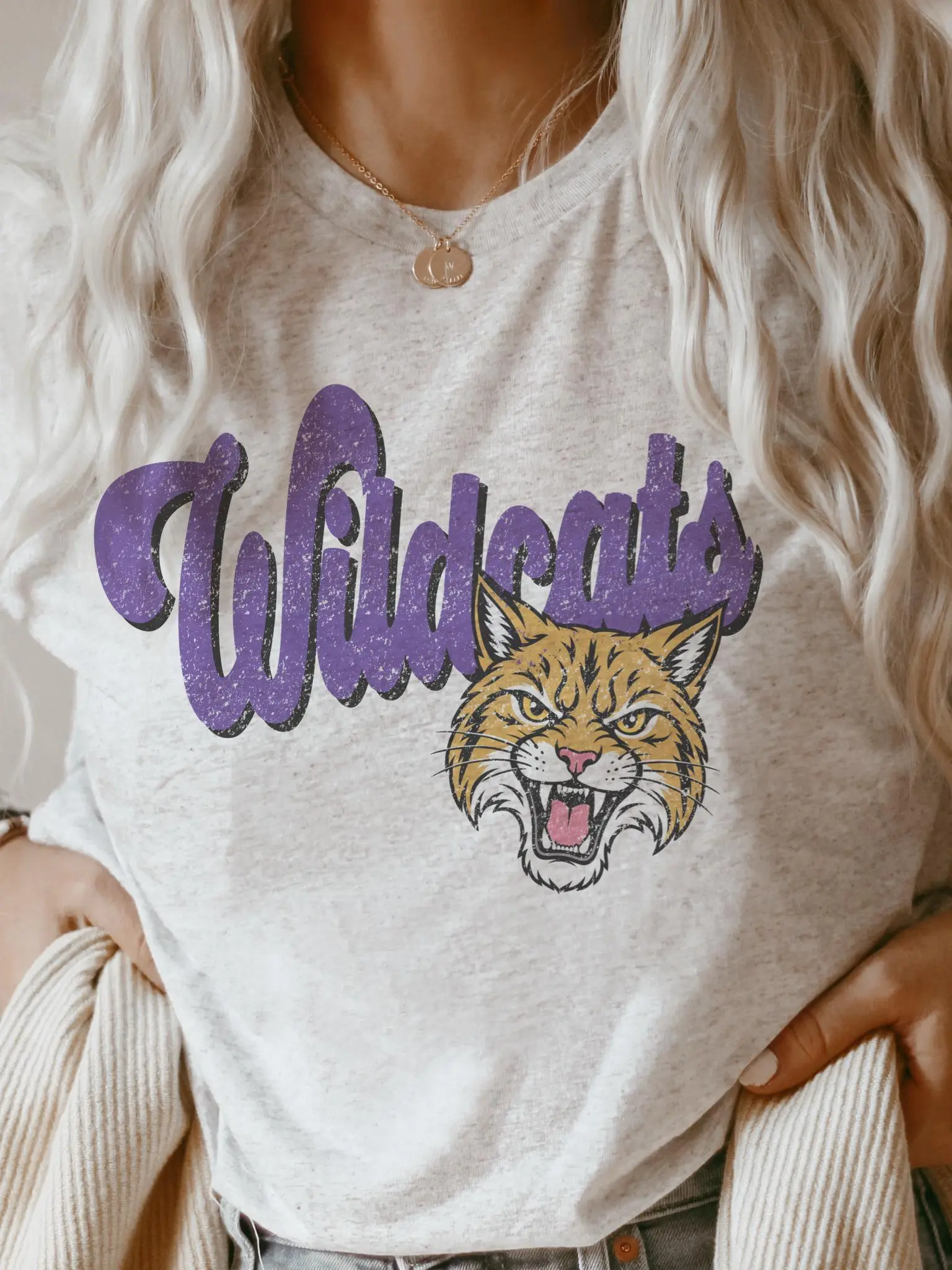 Wildcats Purple Mascot Shirt, Vintage School Spirit Tee, Distressed Horse Graphic Shirt, Football Game Day T-Shirt, Retro Team Tee Cotton Trending