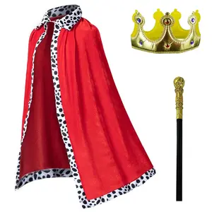 Children Royal Prince Costume Set, Cape + Crown + Staff, Three-Piece Complete, Comfortable Fabric, Perfect for Dress up Birthday Parties