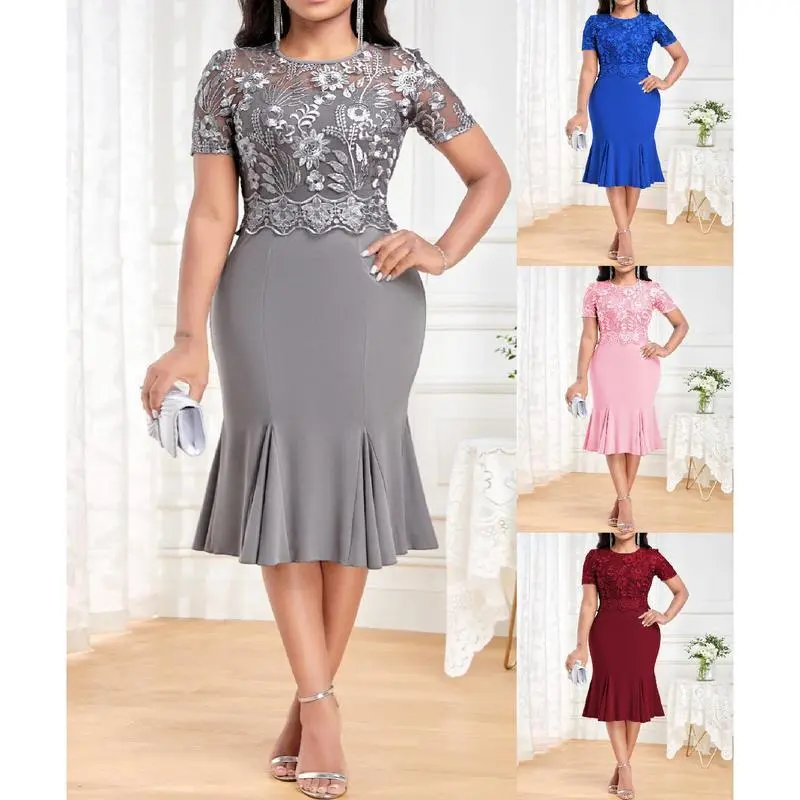 Mother of the bride dresses 2026  skirt embroidery stitching dress slim colorblock print dress mom red dress mother groom dress  long sleeve high neck dress targeted WOMEN'S casual dresses