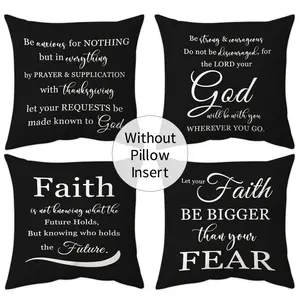 4pcs inspirational quote short plush pillowcase 18x18 inches, Bible inspirational quote cushion cover, double-sided printed pillow cover, home sofa, living room, bedroom pillow cover, Bedroom Decorative Accessories, Home Textile (without pillow core)