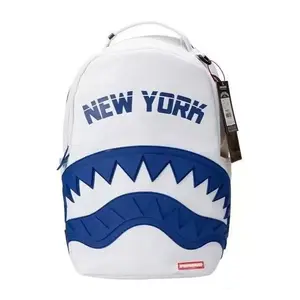 New York Shark Bite Canvas Backpack Unique Streetwear Design Durable Material for Daily Use Travel School College Trendy Bag for Men Women