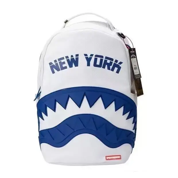 New York Shark Bite Canvas Backpack Unique Streetwear Design Durable Material for Daily Use Travel School College Trendy Bag for Men Women