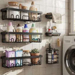 Shower Caddy 5/6pcs, Advanced Rustproof Design, No Drilling Adhesive Shelves, Large Capacity Bathroom Organizers and Storage, Wall-Mounted Kitchen & Home Deco
