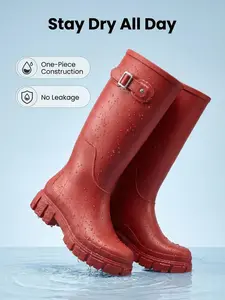Women's Mid-Calf Rain Boots, Slip Resistant Boots, Waterproof Anti-Slip Design, PVC Sole, Classic Style, Height-Boosting, Comfortable Insole, Round Toe, Size Up