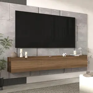 Atelier Mobili Modern Walnut Floating TV Stand for Up to 80 Inch TVs with Storage and Cable Management