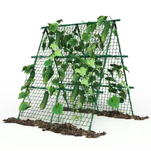 Garvee Cucumber Trellis, 4ft x 4ft Green Metal A-Frame Garden Trellis for Climbing Plants – Support for Cucumbers, Tomatoes, Peas, Beans, and Vines, Includes Netting, Fits Raised Beds