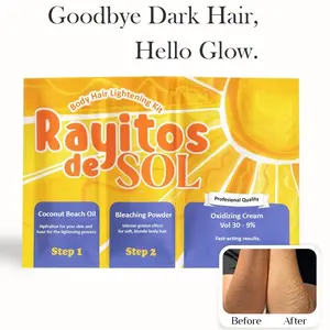 Rayitos de Sol Body Hair Bleaching Kit – Gentle Bleaching System with Brush | Includes Coconut Oil, Bleaching Powder & Oxidizing Cream | Easy, Fast & Non-Irritating Results