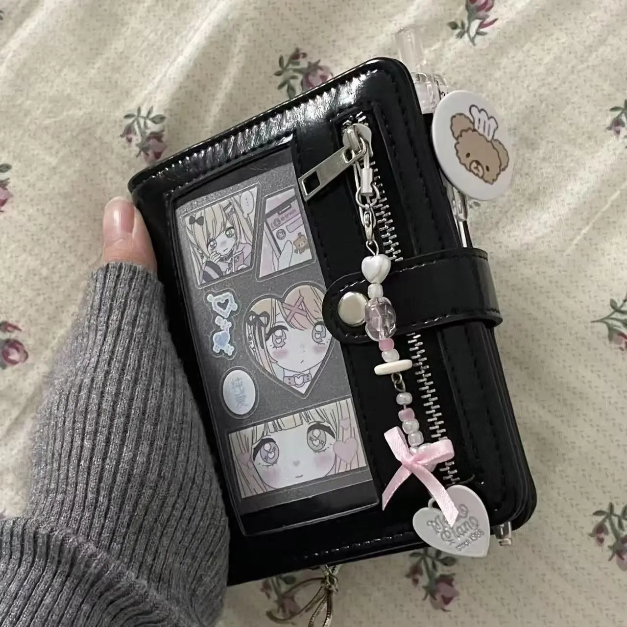 Transparent Window Japanese Style Notebook, M5 Ring Binder, PU Leather Strap, Detachable DIY, High Aesthetic, School Supplies, Office Stationery Supplies, Notes Notebook