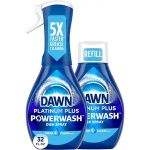 Powerwash Spray, Dish Soap, Dishwashing Liquid, Cleaning Supplies, Fresh, 1 Starter Kit + 1 Refill, 32 Fl Oz