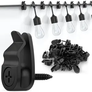 Outdoor String Lights Clips Weatherproof Cable Hanger Hooks for Hanging Fairy Lights Holiday Decor Black 50 Pack