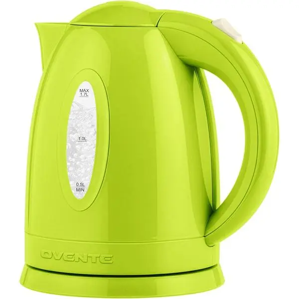 OVENTE Electric Tea Kettle - 1.7L BPA-Free Water Boiler, 1100W, Auto Shut Off, Corded Base, Fast Boiling, Green KP72G, Stainless Steel