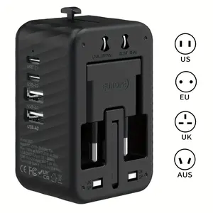 Global Travel Power Adapter with 4 USB Ports (2 USB-C 2 USB-A), Compatible with Europe Asia America