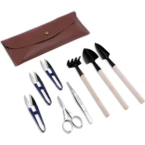 Bonsai Set 8-Piece Set - Includes Pruning Shears, Folding Scissors, Mini Rake, Bud and Leaf Trimmer Set