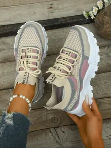 Women's New Fashion Breathable Lace-Up Sports Shoes, All-Day Comfort Trendy Footwear, Simple Versatile Casual Style, Suitable for Active Lifestyle, Daily Leisure Office School Commute Wear, Breathable Woven Sneakers, Fashionable Casual Sneakers