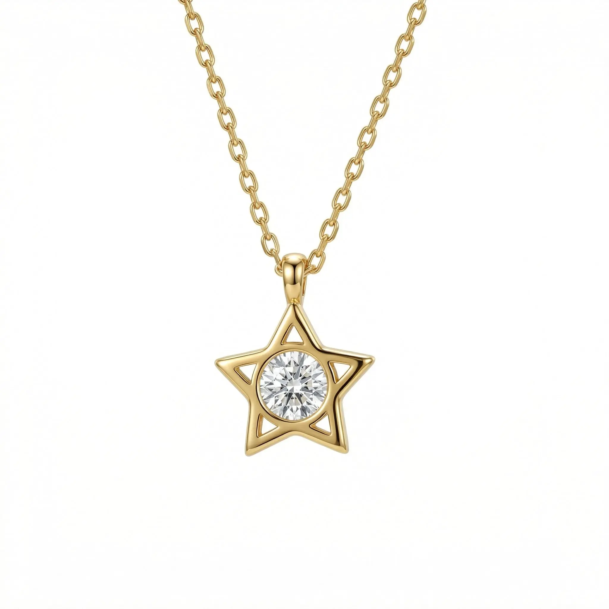 Star Diamond Necklace – Solid 925 Sterling Silver, Thick Real 18K Gold Plating – star diamond pendant necklace, bridesmaid gift, hypoallergenic fine jewelry, handmade keepsake – Gift for Her, Mom & Best Friend, Mother's Day, Anniversary & Birthday