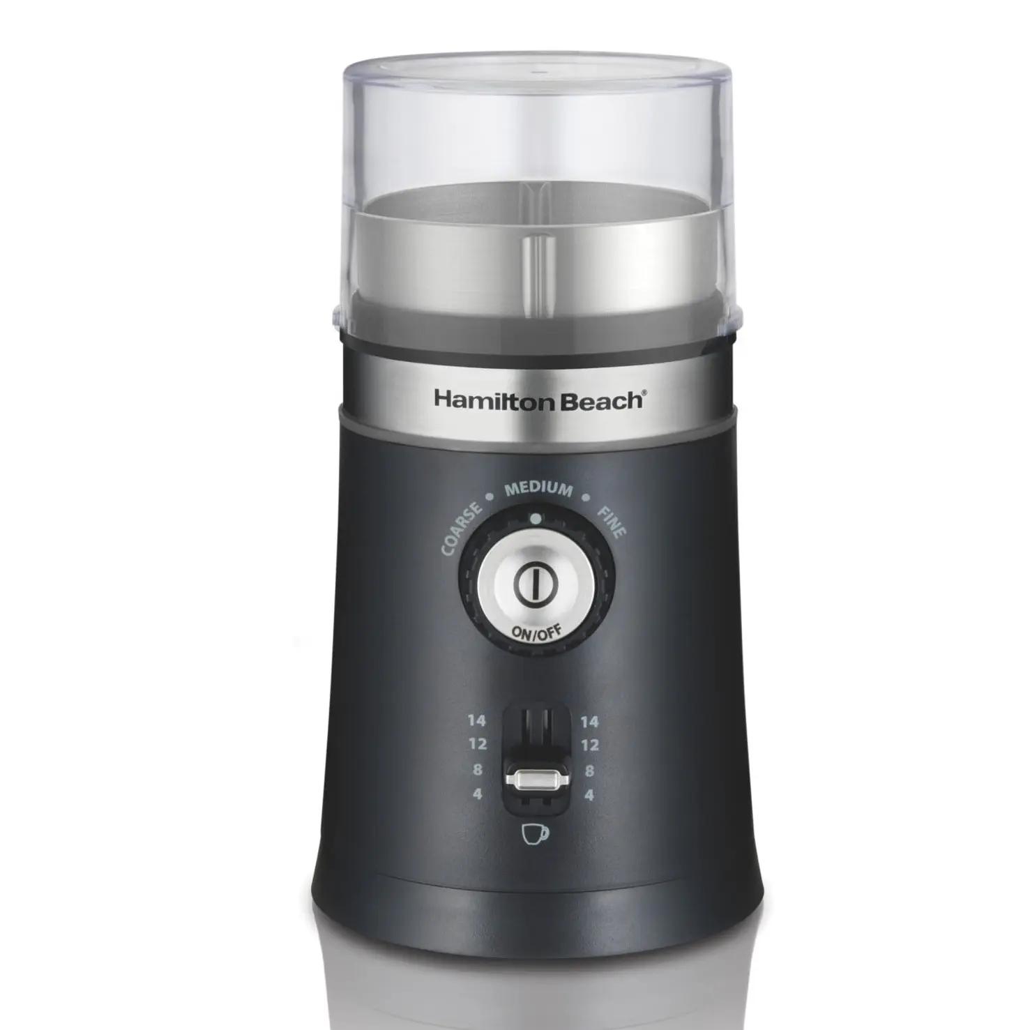 Hamilton Beach Custom Grind Electronic Automatic Coffee Grinder, Multi-Cup 14-Cup Model for Espresso Brewing, Easy-to-Use Push Button with Smart Power Off, Stainless Black, Multi-Cup Coffee Grinders, Easy To Use Coffee Grinders