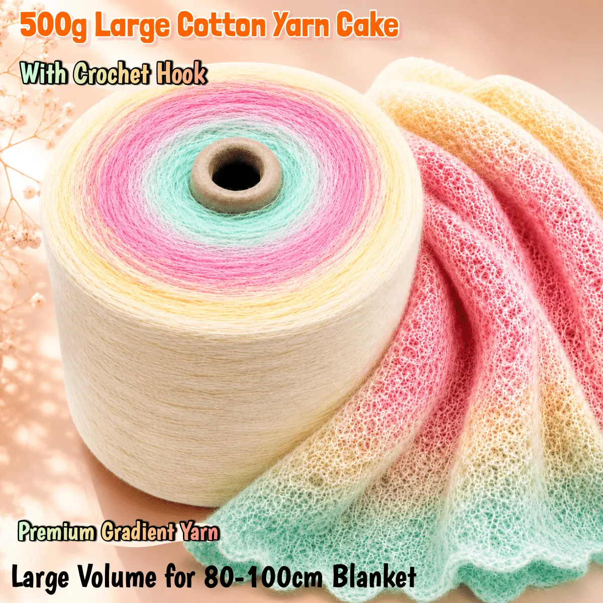 High-Quality DIY Gradient Yarn (500g Large-Sized) with Knitting Hook Accessories, Ideal for 80-100cm Home Decor Tapestry Blankets