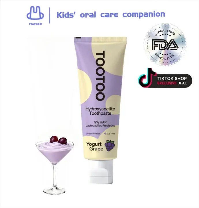 Tootoo Kids Toothpaste- 5% Hydroxyapatite,Remineralizing, Fluoride Free, Lactobacillus Probiotics, No artificial colors - Kid Approved - For Growing Teeth