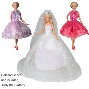 3 PCS Doll Dreamy Wedding Gowns Dresses with Crown Veil Party Skirts Daily Casual Clothes Wedding Dress-Up Gift Set for Girl Doll Accessories Toys, Halloween ,Thanksgiving Day ,Xmas Gift For Girl Doll Clothing (Doll Not Included)