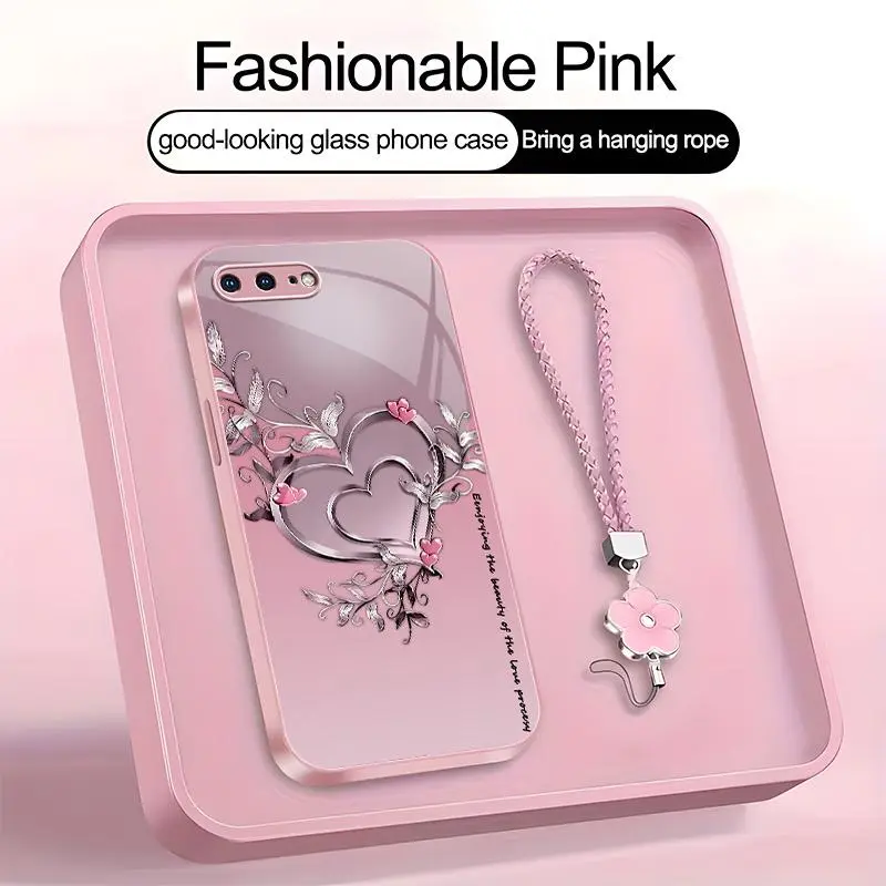Suitable for [iPhone 8 Plus] high-end phone case，a beautiful four-leaf clover lanyard is included,Premium heart pattern,a variety of colors are available for you to choose from YM99