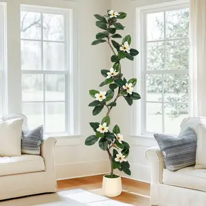 Artificial Magnolia Tree realistic Faux Plant with Adjustable Branches, Elegant Blooms, Easy to Assemble & Low Maintenance for Home & Office Décor Decor Decorative Fruit Lightweight Gift Moss Ornaments 7Ft