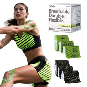 FitPoint Alpha Synthetic Kinesiology Tape, Ultra-Sticky Adhesive Athletic Tape for Joint Support, Elastic Kinesio Tape for Knee, Wrist, Ankle, Green, Black