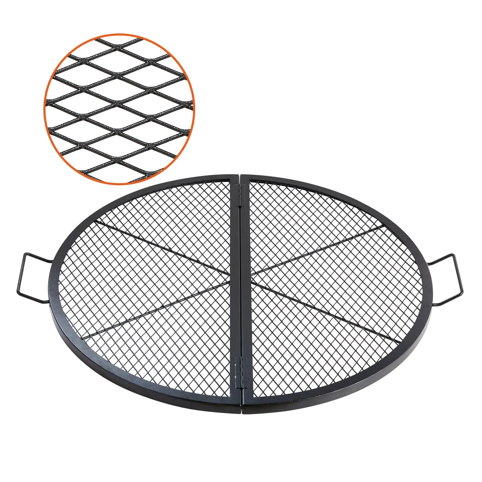 【Summerfinds】VEVOR X-Marks Fire Pit Grill Grate, Foldable Round Cooking Grate, Heavy Duty Steel Campfire BBQ Grill Grid with Handle and Support X Wire, Portable Camping Cookware for Outside Party, 36 Inch Black