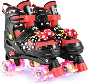 SULIFEEL Roller Skates for Girls Ages 3-12, 4 Sizes Adjustable Kids Quad Skates with Light up Wheels-Birthday Gift for Indoor Outdoor Sports
