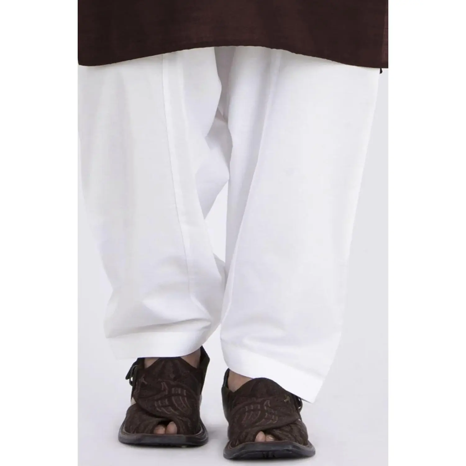 Men's Classic Traditional 100% Soft Cotton Shalwar - Plain, Solid Woven, Breathable White Casual Comfortable Menswear Pants