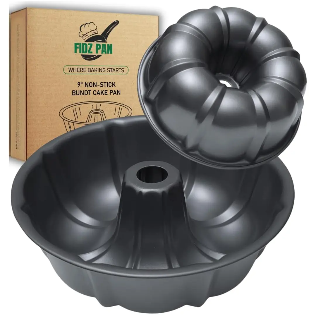 FIDZ 9'' Non-Stick Carbon Steel Bundt Cake Pan - Sturdy Heavy-Duty Fluted Tube Round Baking Tin, High-Quality Bakeware, Carbon Steel Mold for Home Baking Supplies