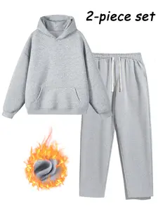 Unisex 2-Piece Fleece-Lined Hoodie and Jogger Set - Winter Casual Tracksuit, Casual Sports Set, Sweatsuit Matching Set, Athleisure Wear, Suitable for Daily Leisure and Outdoor Activities, Sweatsuit Sets