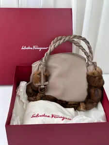 Pre-owned SALVATORE FERRAGAMO Leather Shoulder Bags FERRAGAMO Gancini Twist Handle Lapin Rabbit Fur Cowhide MR05062026B599