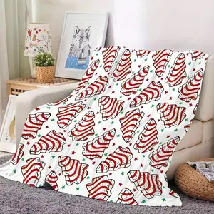 Christmas Tree Cake Pattern Printed Blanket Soft Comfortable Flannel for Sofa Bed Car Office Camping Travel Multifunctional All Season Use Christmas Gift