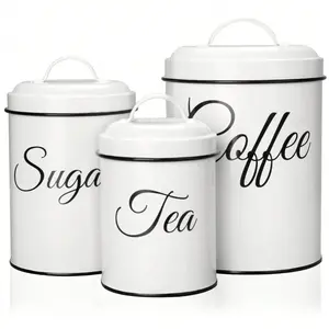 Kitchen Canisters Food Storage Jar, 3 Piece Set, Country Rustic Farmhouse Canisters Sets For The Kitchen Counter, White