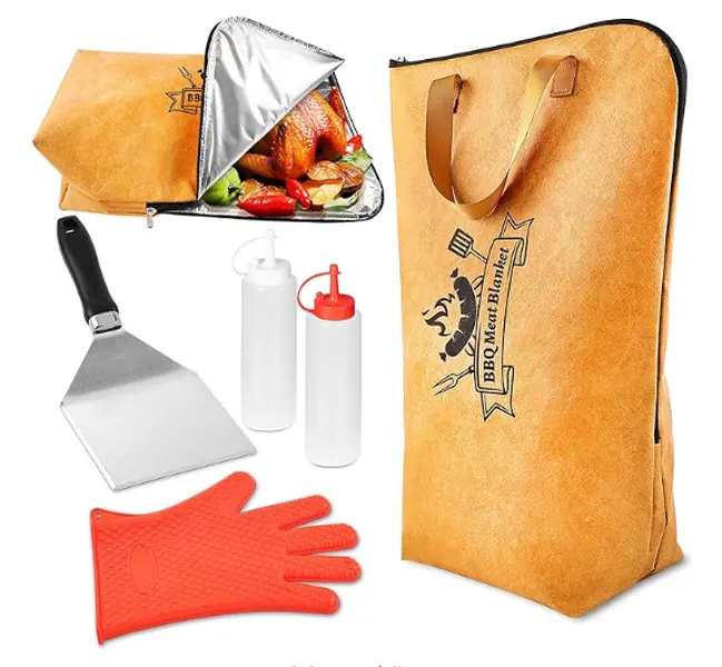 Romanticist 5-in-1 Sturdy Barbecue Utensils Set - Silicone Insulated Heat-Retentive Meat Resting Blanket, Silicone Glove, Heavy Duty Wide Mouth Spatula - Ideal for Brisket, Outdoor Barbecue, Father's Day Gift for Cooking for a Crowd